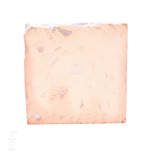 445 - A William De Morgan Merton Abbey painted 6 inch dust pressed tile, decorated with a striding Dodo, t... 