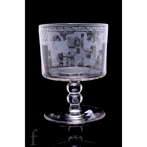 716 - A large late Georgian Davenport Patent rummer circa 1810, bucket bowl etched with a panel of huntsma... 