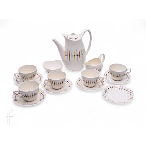 475 - Jessie Tate for Midwinter, a Fashion Shape 'Cherokee' pattern part coffee set, comprising coffee pot... 