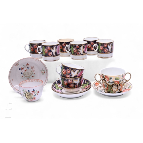 477 - A collection of mid 19th Century ceramics, including six straight-sided coffee cans, each with paint... 