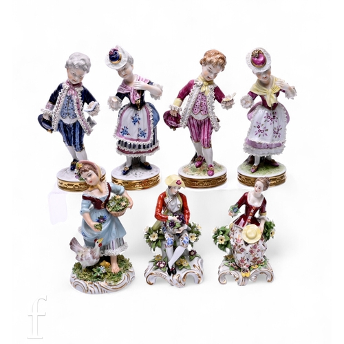 480 - A collection of 20th Century continental hard paste porcelain figures modelled as figures in period ... 