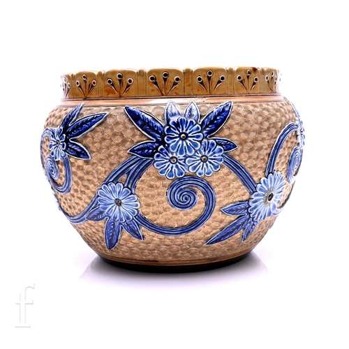 491 - A large late 19th Century Doulton Lambeth salt glazed stoneware jardinaire of shouldered ovoid form ... 