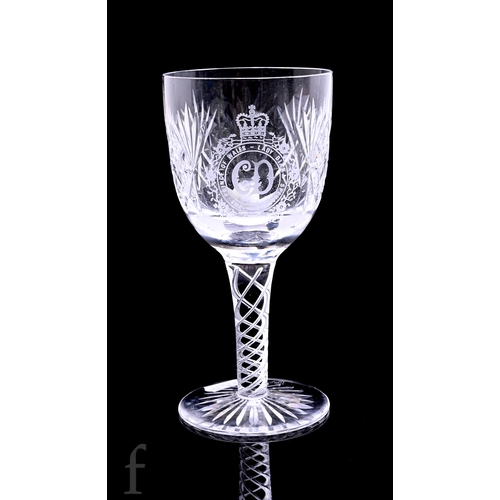755 - A Stuart Crystal commemorative cut crystal glass chalice to mark the visit of Princess Grace of Mona... 