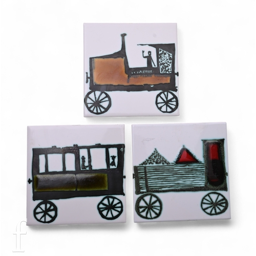 503 - A set of three 20th Century 6 inch dust pressed tiles by H & R Johnson decorated with designs by... 