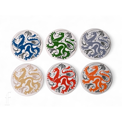 504 - A boxed set of six 1960s Richards Tiles coasters each decorated with an image of a stylised heraldic... 