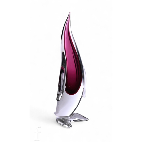 815 - A post war Italian Murano glass figure of a stylised penguin with a Sommerso body of clear crystal o... 