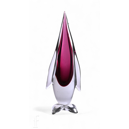 815 - A post war Italian Murano glass figure of a stylised penguin with a Sommerso body of clear crystal o... 