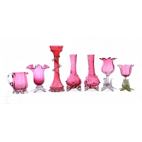 703 - A collection of Victorian Stourbridge ruby glass, to include a floriform bud vase in the manner of R... 