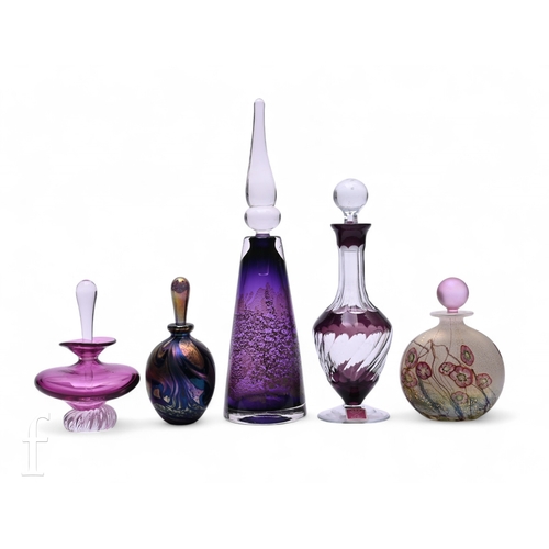 705 - Four contemporary glass scent bottles, including Timothy Harris for Isle of Wight glass, a Wild Gard... 