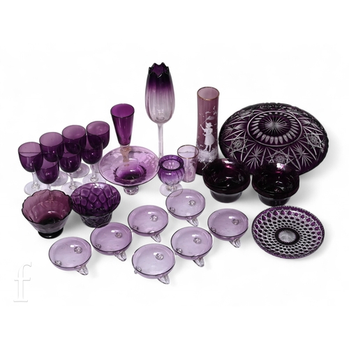 708 - A collection of 19th and 20th Century Amethyst glass, including stem ware, finger bowls, a set of mi... 