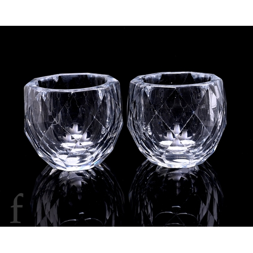 722 - A pair of 18th Century table salts circa 1740, each of compressed barrel form with repeat diamond po... 