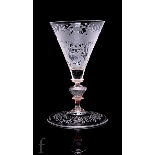 727 - An early English or Netherlands wine glass, circa 1680 of&nbsp;fa&ccedil;on de Venise&nbsp;type with... 