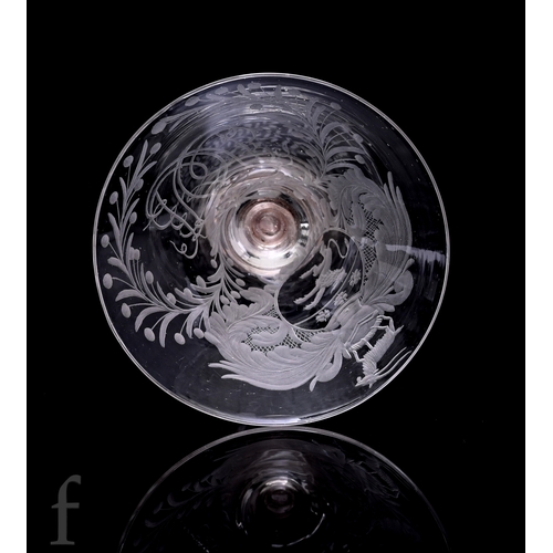 727 - An early English or Netherlands wine glass, circa 1680 of&nbsp;fa&ccedil;on de Venise&nbsp;type with... 