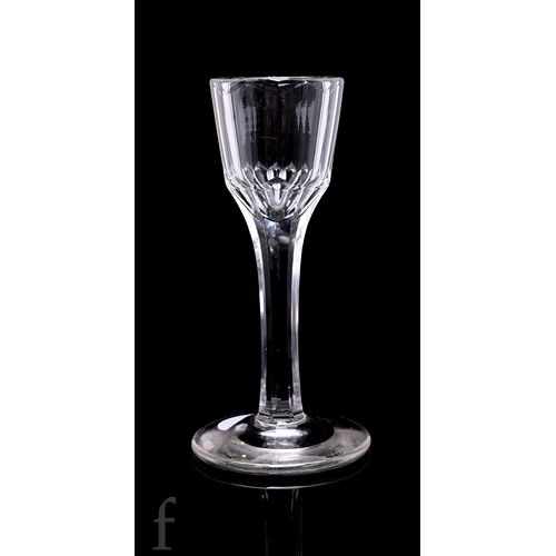 736 - An 18th Century drinking glass circa 1770, the round funnel bowl with slice cut detail and further c... 