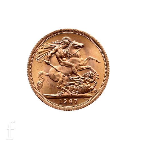 Elizabeth II - A sovereign, 1967, reverse St George and Dragon.