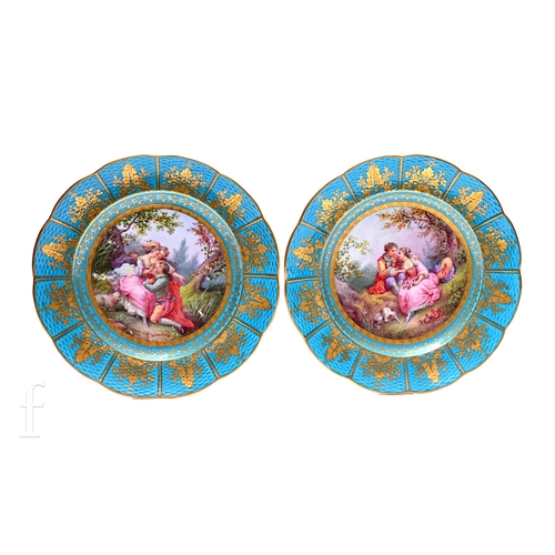 244 - Schonenberg, a pair of late 18th/early 19th Century Sevres cabinet plates, each painted in a romanti... 