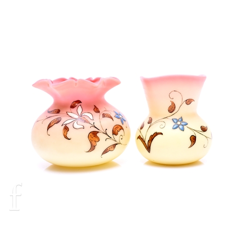 137 - A late 19th Century Thomas Webb & Sons Queen's Burmese posy vase of compressed globe form with w... 