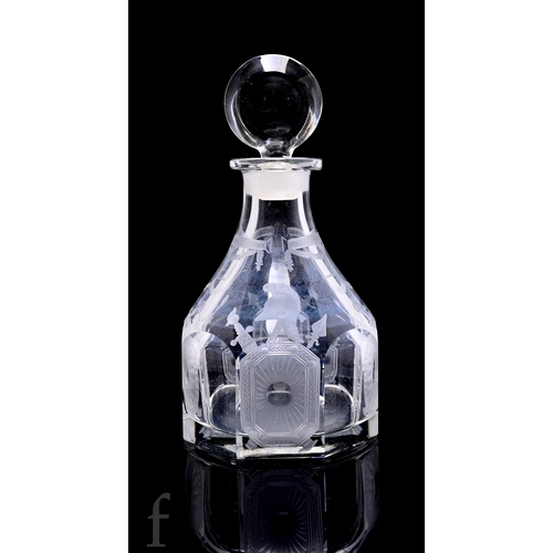 147 - A 19th Century clear crystal decanter of low shouldered form with a slice cut body, narrow collar ne... 