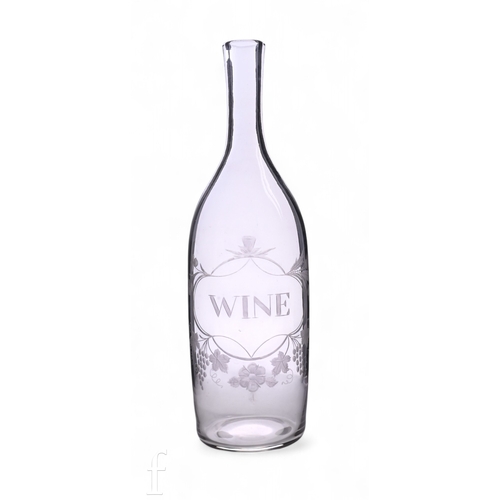 148 - A 19th Century clear crystal glass wine serving bottle in the 18th Century taste, the slender should... 