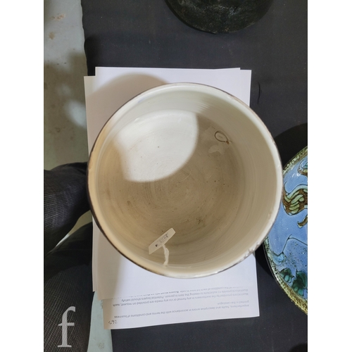 263A - A Poole Studio pottery vase, of tapered conical form on circular foot, craquelure en grisaille styli... 