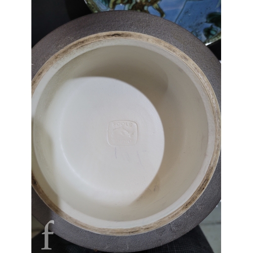 263A - A Poole Studio pottery vase, of tapered conical form on circular foot, craquelure en grisaille styli... 