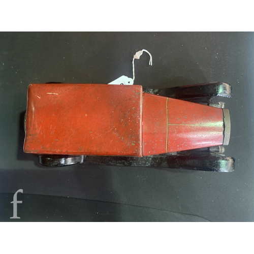 682 - A Crawford and Son biscuit tin, modelled as a Sports Coupe car, in red with gentleman driver and fem... 