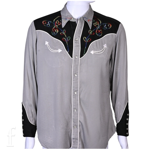 123 - A 1970s John Bonham owned and worn Western style shirt, the grey and black shirt with embroidery,  w... 