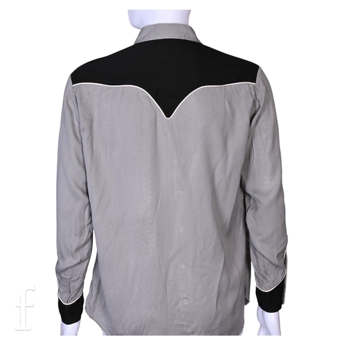 123 - A 1970s John Bonham owned and worn Western style shirt, the grey and black shirt with embroidery,  w... 