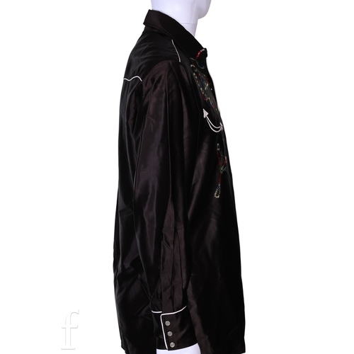 124 - A 1970s John Bonham owned and worn Western style shirt, the black shirt with embroidery, with label ... 