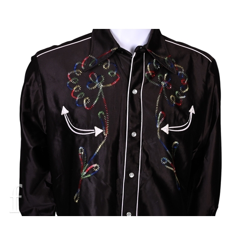 124 - A 1970s John Bonham owned and worn Western style shirt, the black shirt with embroidery, with label ... 