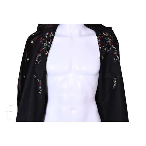 124 - A 1970s John Bonham owned and worn Western style shirt, the black shirt with embroidery, with label ... 