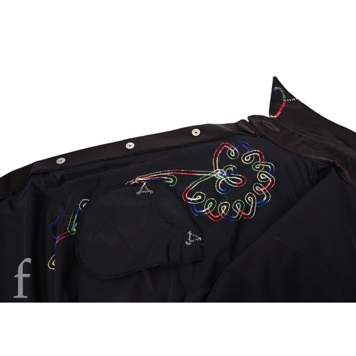 124 - A 1970s John Bonham owned and worn Western style shirt, the black shirt with embroidery, with label ... 