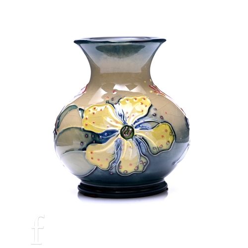 204 - Rachel Bishop for Moorcroft Pottery, a Hypericum pattern vase, circa 1995, of compressed baluster fo... 