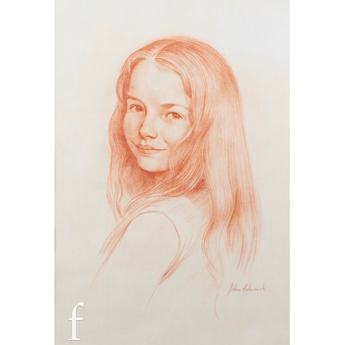 1101 - John Edwards R.A. (1940-2020) - Portrait of a young girl, bust length, sanguine chalk, signed, frame... 