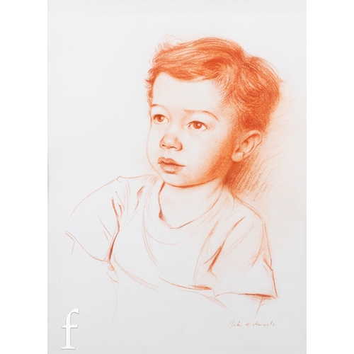 1101 - John Edwards R.A. (1940-2020) - Portrait of a young girl, bust length, sanguine chalk, signed, frame... 