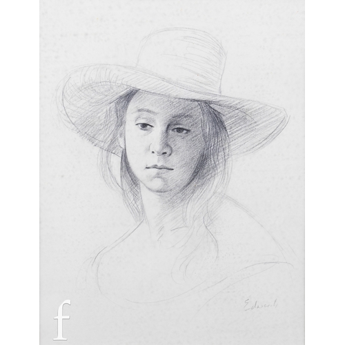 1105 - John Edwards R.A. (1940-2020) - 'Jo', portrait of a girl, pencil drawing, signed, bears 'The Mall Ga... 