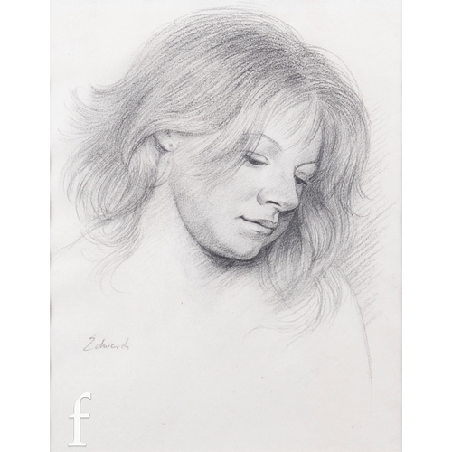 1105 - John Edwards R.A. (1940-2020) - 'Jo', portrait of a girl, pencil drawing, signed, bears 'The Mall Ga... 