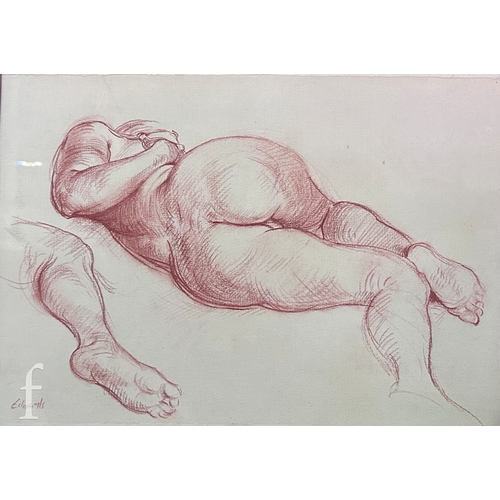 1110 - John Edwards R.A. (1940-2020) - Study of a reclining female nude, back view, sanguine chalk, signed,... 