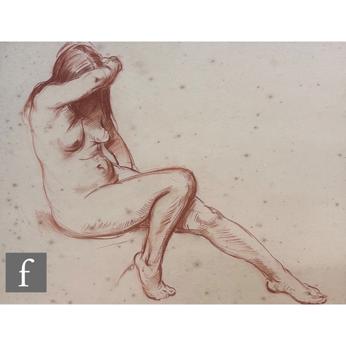 1114 - John Edwards R.A. (1940-2020) - Portrait of a female nude model with arm raised, sanguine, signed, f... 