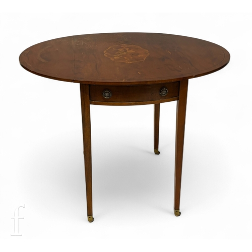 1263 - A late 20th Century floral marquetry yew wood veneered Pembroke table in the Georgian style, fitted ... 