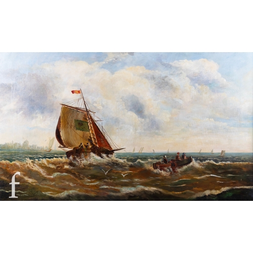 1086 - Follower of William Webb (1862-1903) - Fishing boats at sea, oil on canvas, framed, 70cm x 121cm, fr... 