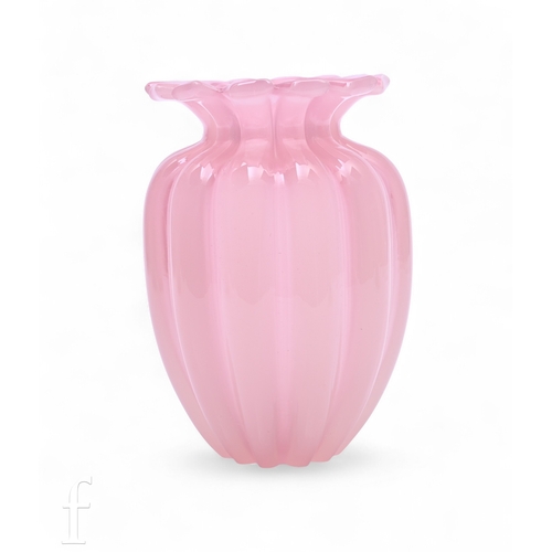 445 - A 20th Century Italian Murano glass vase by Seguso, the fluted ovoid body rising to a collar neck an... 