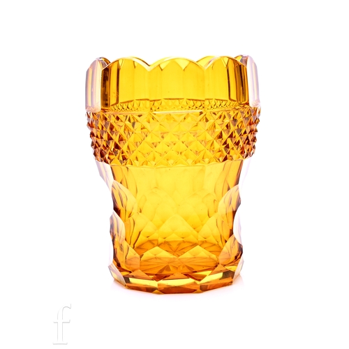 491 - A late 19th Century Bohemian Biedermeier style goblet vase, the waisted body with hollow diamond cut... 