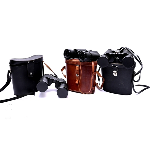 796 - A pair of Eikow Air Port 7 x 50 binoculars in leather case, a pair of Russian 10 x 50 binoculars and... 