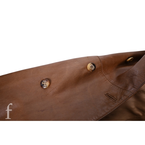 121 - A 1970s John Bonham owned and worn brown leather Jacket with brown faux fur trim collar, no makers l... 