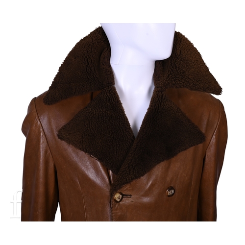 121 - A 1970s John Bonham owned and worn brown leather Jacket with brown faux fur trim collar, no makers l... 