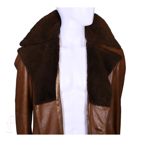 121 - A 1970s John Bonham owned and worn brown leather Jacket with brown faux fur trim collar, no makers l... 