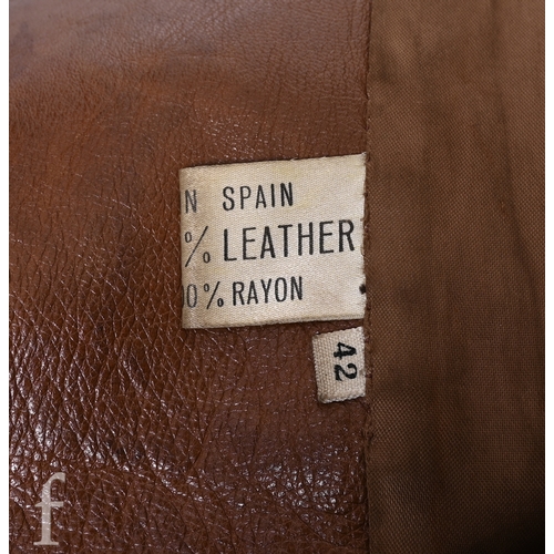 121 - A 1970s John Bonham owned and worn brown leather Jacket with brown faux fur trim collar, no makers l... 