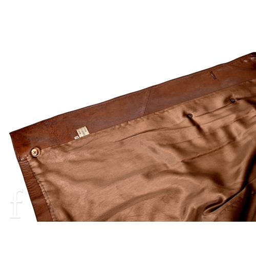 121 - A 1970s John Bonham owned and worn brown leather Jacket with brown faux fur trim collar, no makers l... 