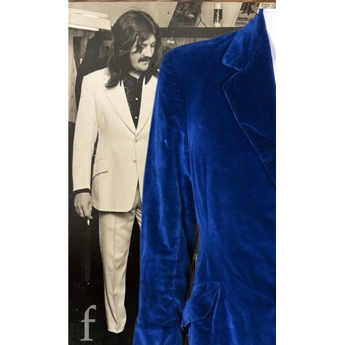 120 - A 1978 John Bonham owned and worn blue velvet suit, with inside pocket label John H. Robinson 22a Un... 